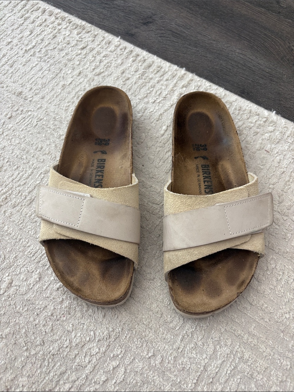 Birkenstock Women's Light Beige Suede Crossover Slide Sandals
